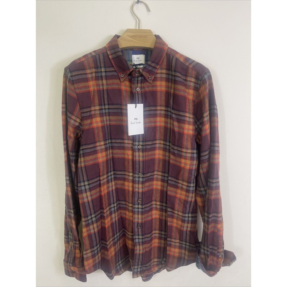 Paul Smith Cotton Plaid Flannel Button Down Shirt Tailored Fit Mens M NWOT